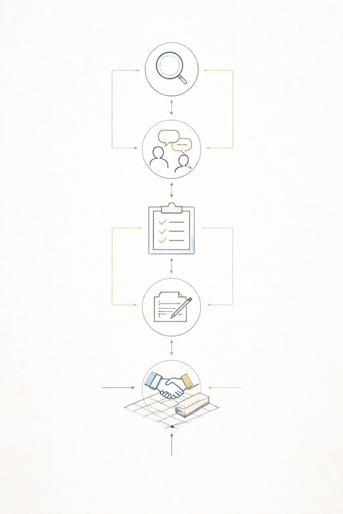 Five-step workflow graphic for BIM proposal review process
