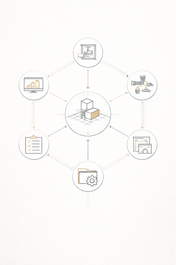 Infographic showing interconnected BIM and Revit support services