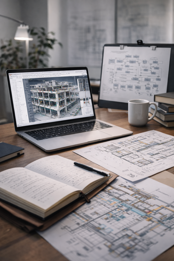 Workspace visual representing BIM insights, articles, and technical knowledge sharing
