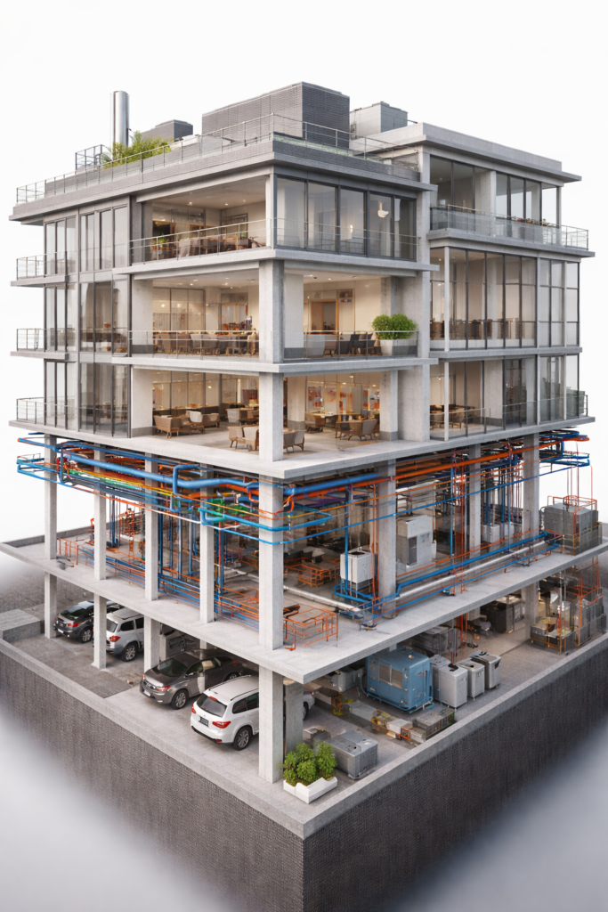 Coordinated architecture, structural, and MEPF BIM model visualization