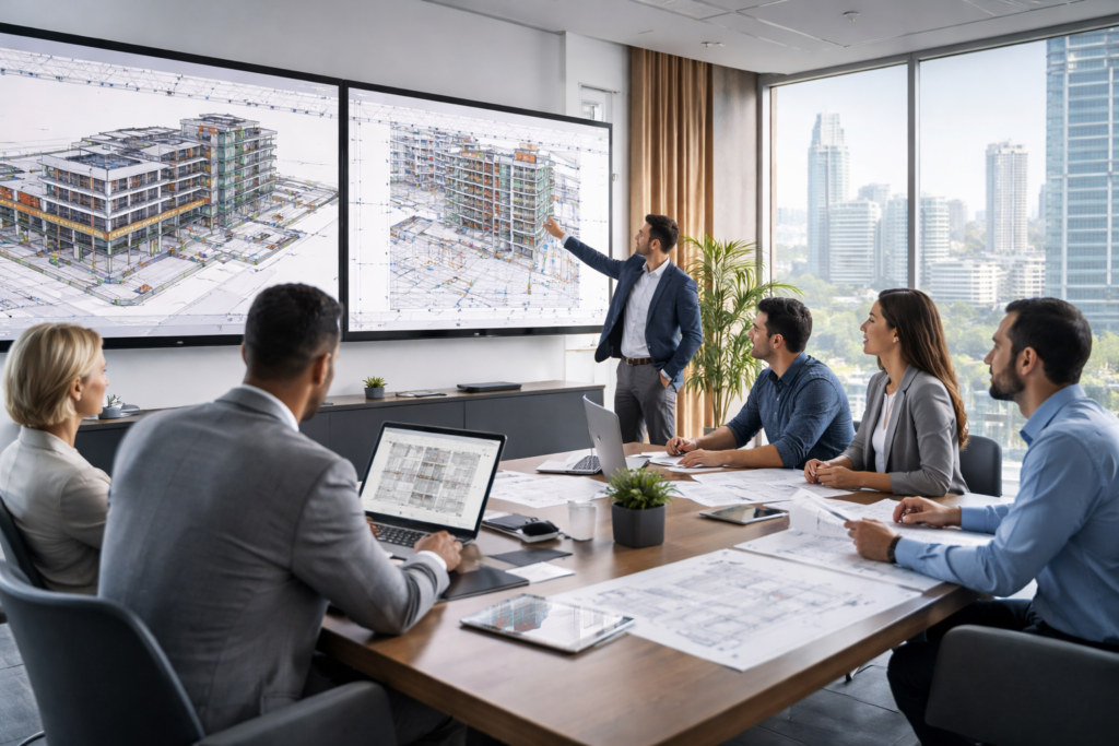 Remote BIM and Revit services collaboration for architecture and engineering firms in a premium global office environment