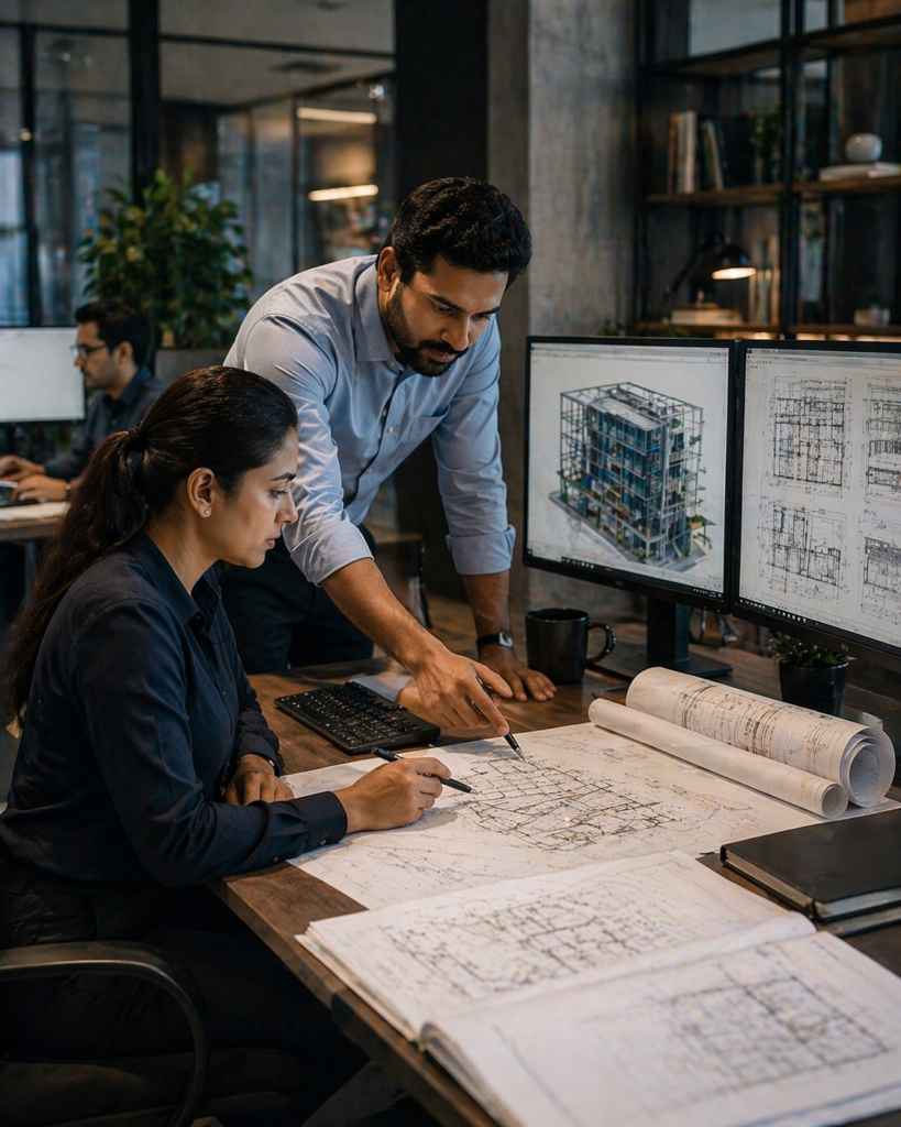 Experienced professionals organizing Revit drawing sheets, schedules, views, and documentation sets in a refined production environment.